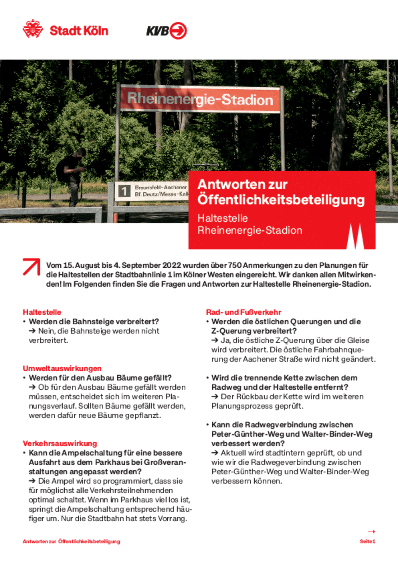 Bildvorschau des Infoblatts zur Haltestelle Rheinenergie-Stadion – Ost-West-Achse Köln