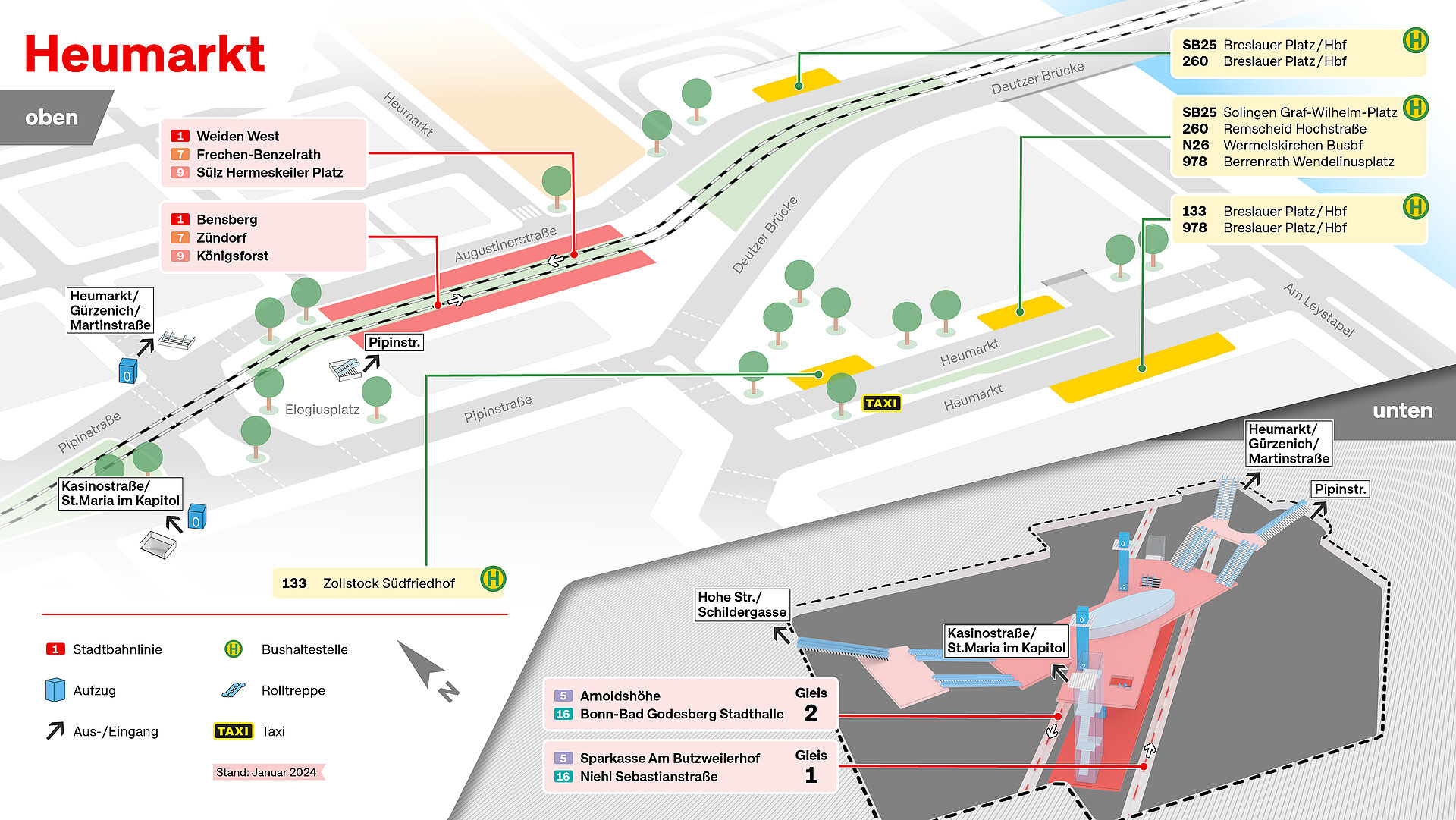 3D-Visualisierung des Planungsabschnitts Heumarkt (oberirdische Alternative) auf der Ost-West-Achse Köln.