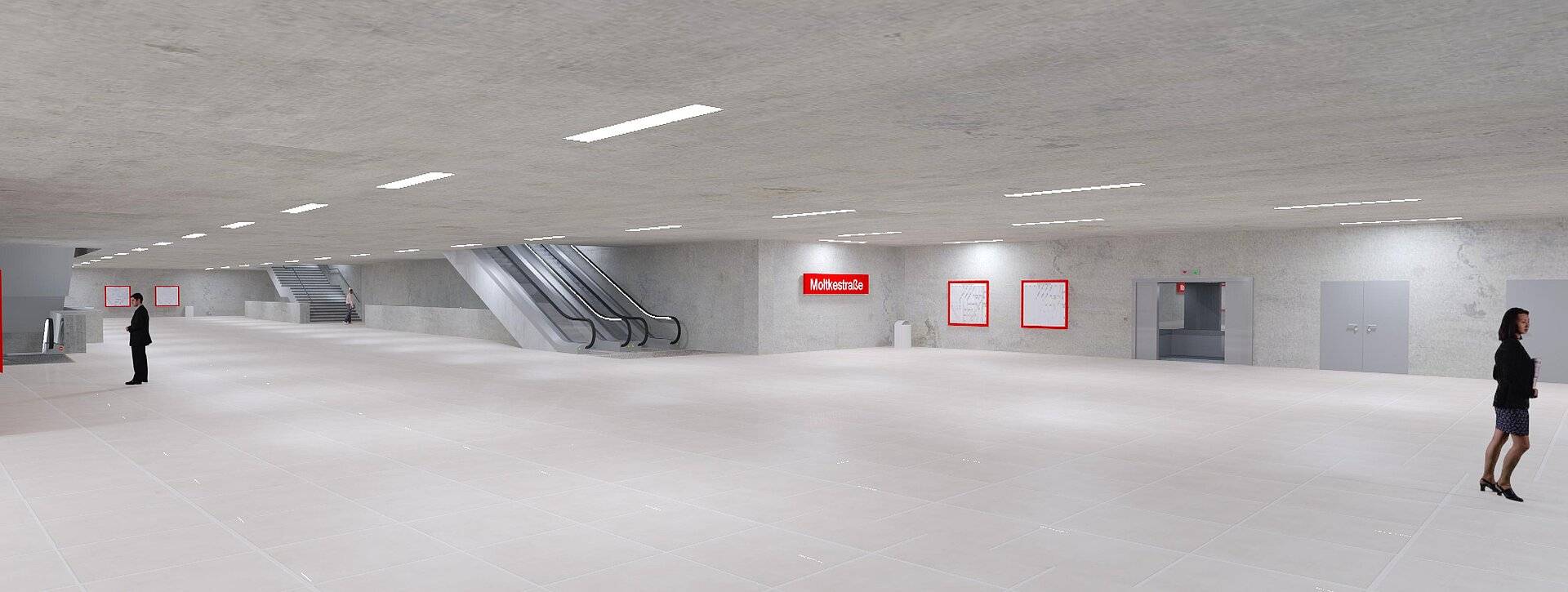 Visualisierung Tunnelhaltestelle Moltkestraße bei einem unterirdischen Ausbau.